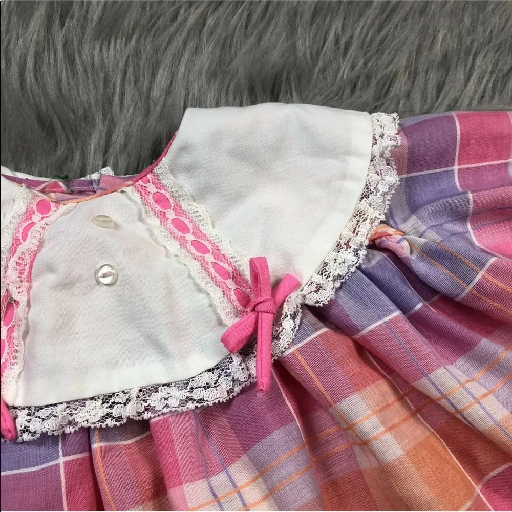 Vintage 60s Baby Girls Pink Orange Plaid Dress